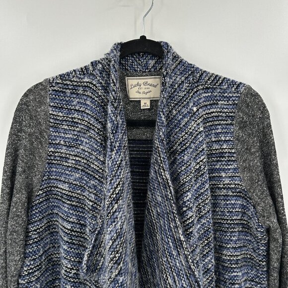 LUCKY BRAND *Flawed* Blue Gray Knit Wool Blend Open Cardigan Sweater Size Medium - Picture 4 of 9